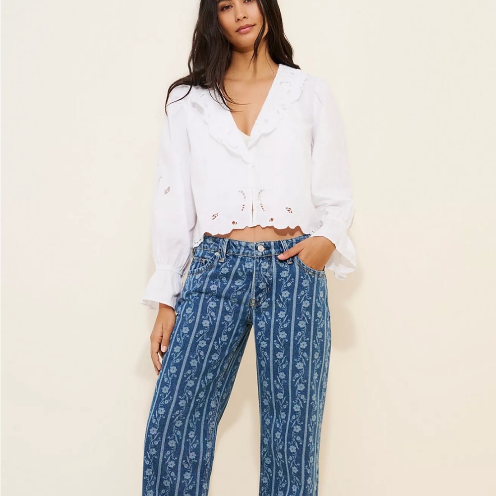 Free People Blue Floral Wide Leg Jeans